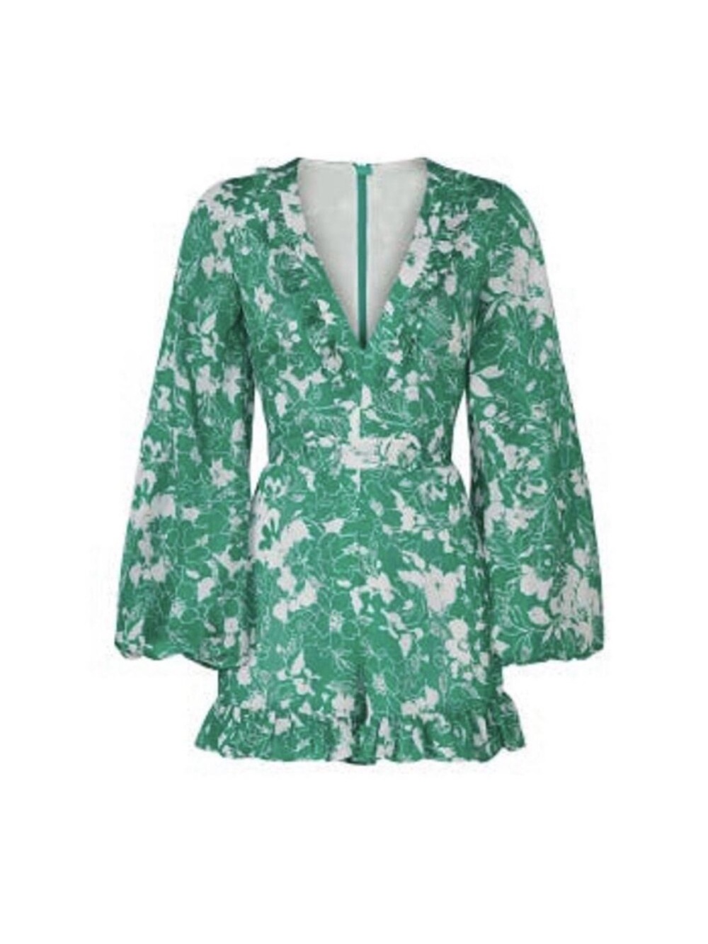 Beautiful Alexis Green and White Floral Long Sleeve Romper